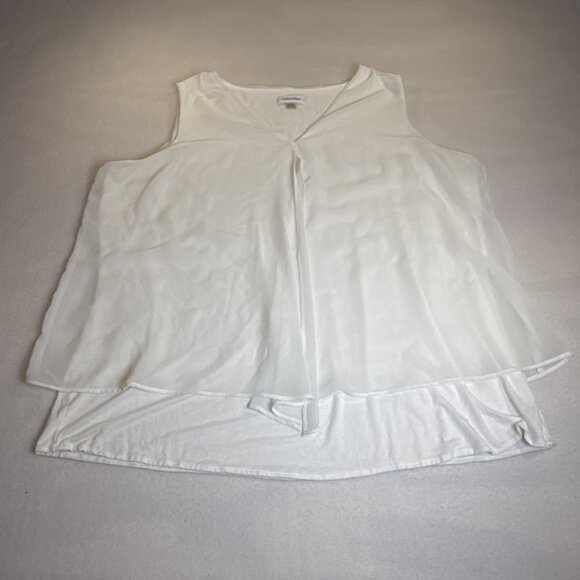Calvin Klein 1X White Contemporary Sleeveless Top V Neck Stretch Sheer Overlay - Picture 1 of 9
